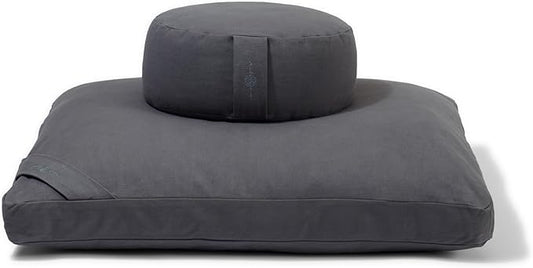 Meditation Cushion Set by renoo - Durable Comfortable Organic Cotton, Linen, Hemp - Modern Zafu Zabuton - Buckwheat Kapok Filled Floor Pillow Yoga Bolster in 15 Colors Washable Cover