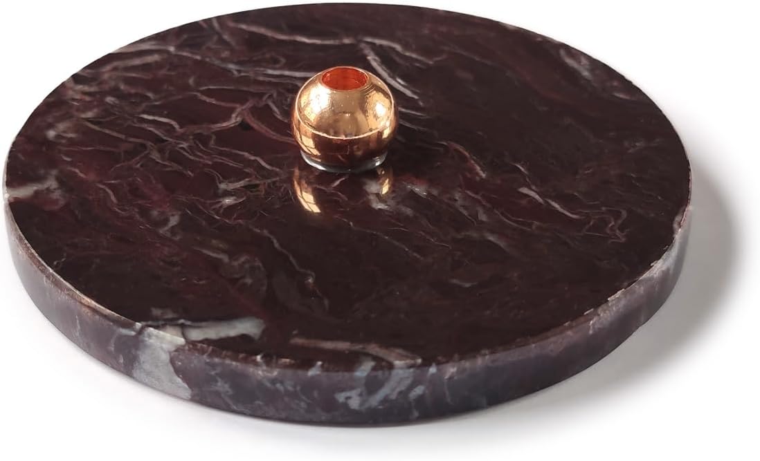 Golden Cherry Stick Incense Holder – Natural Cherry Marble Base with Brass Details, Elegant and Unique Aromatherapy Accessory for Home Decor - Bloomnest