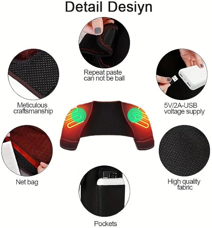 Left and Right Shoulder Heating Massage Pads, Electric Heating Pads to Relieve Pain, Portable Shoulder Pads with 3 Vibration and Heating Settings (Black) - Bloomnest