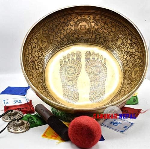 Large Singing Bowl - 16 Inches in Diameter - Buddha's Foot Singing Bowl to Stand In Etched by Artisans from Nepal - For Healing, Sound Bath, Yoga, Relaxation, and Meditation - Bloomnest