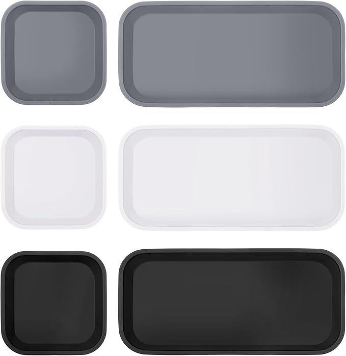 Wenqik 6 Pcs Silicone Bathroom Vanity Trays for Counter Multifunctional Bathroom Counter Tray Multipurpose Decorative Tray for Kitchen Desk Kitchen(Black, White, Gray)