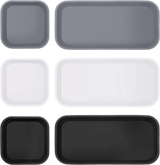 Wenqik 6 Pcs Silicone Bathroom Vanity Trays for Counter Multifunctional Bathroom Counter Tray Multipurpose Decorative Tray for Kitchen Desk Kitchen(Black, White, Gray)