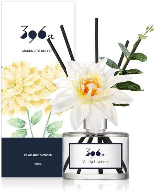 396 st. Dahlia Flower Reed Diffuser, Vanilla Lavender, 200ml(6.7oz) / Reed Diffuser Sets, Home Fragrance, Scented Oils, Home & Bathroom Décor