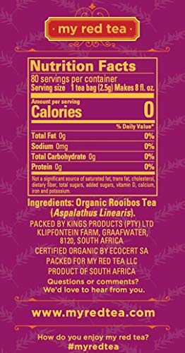 My Red Tea | USDA Organic Rooibos Tea | 80 Tagless Teabags | Single-Origin, Farmer-Friendly, Caffeine-Free | Sustainably Farmed in South Africa | Pure & Natural - Bloomnest