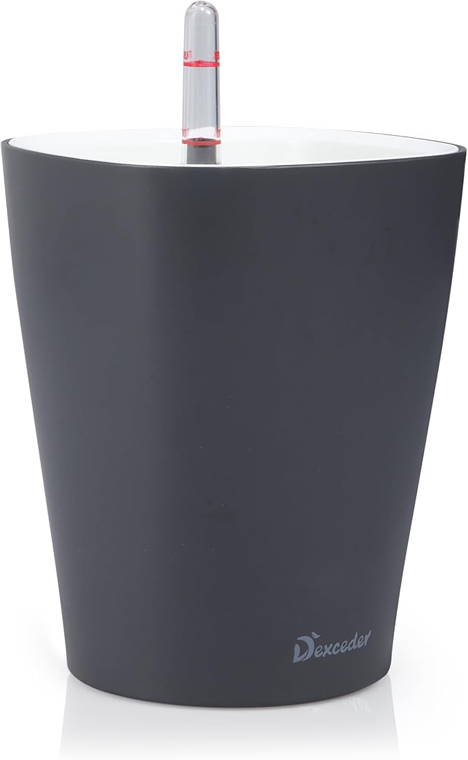 Dexceder 6x7 Self Watering Planter Indoor Outdoor, Matte Table Flower Plant Pot with Water Level Indicator (Slate Gray) - Bloomnest