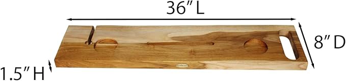 EcoDecors Eleganto 36" Live Edge Solid Teak Bath Caddy Tray with Handle, Book & Tablet Holder, Wine Glass Holders, Luxury Bathtub Tray - Bloomnest
