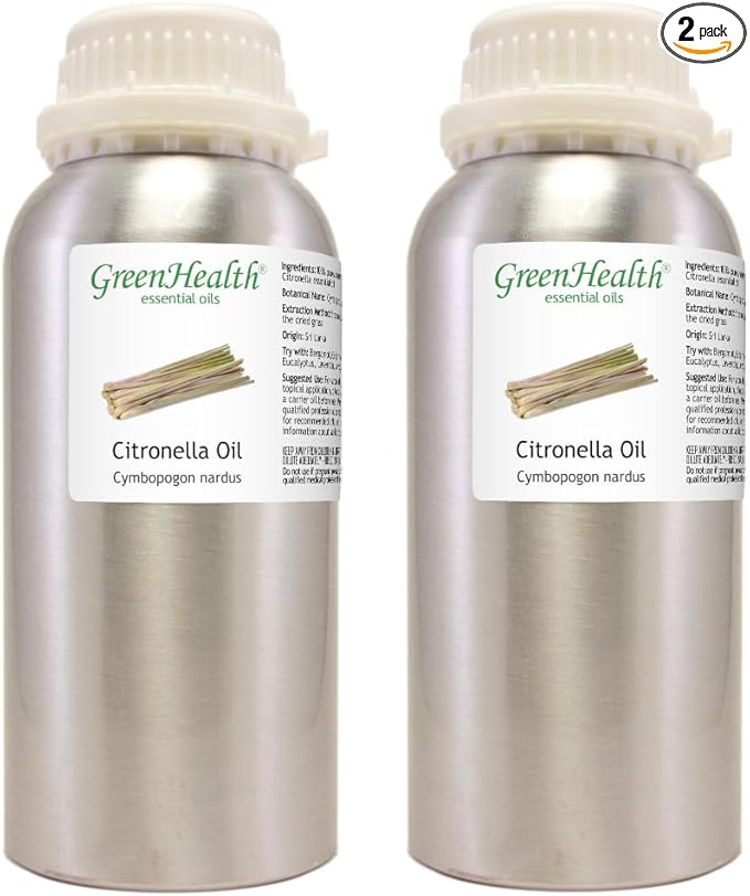 2 Bottles - 16 fl oz Citronella Essential Oil (100% Pure & Uncut), Aluminum Bottle - GreenHealth - Bloomnest