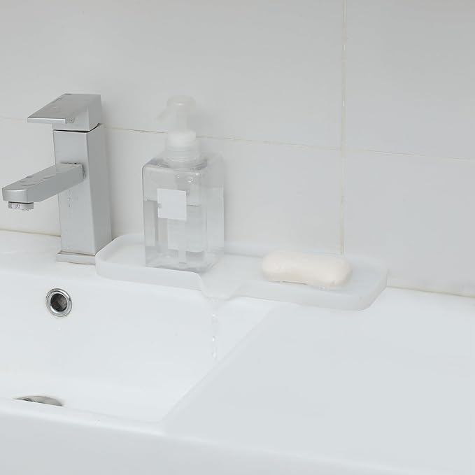 Silicone Bathroom Soap Dishes with Drain Spout-Bathroom and Kitchen Sink Organizer,Sponge Holder,Dish Soap Tray,Perfect for Dispenser,Scrubber,Bottle,Cup on Sink or Counter-Translucent 12"×4" - Bloomnest