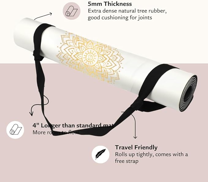 Shakti Warrior Shanti PU Yoga mat - Artist Designed, Premium eco friendly mats, Non Slip, Non Toxic, Great for Regular & Hot Yoga, Pilates and Work out (72 inch x 28 inch x 5mm Thick)k out (72 inch x 28 inch x 5mm Thick)