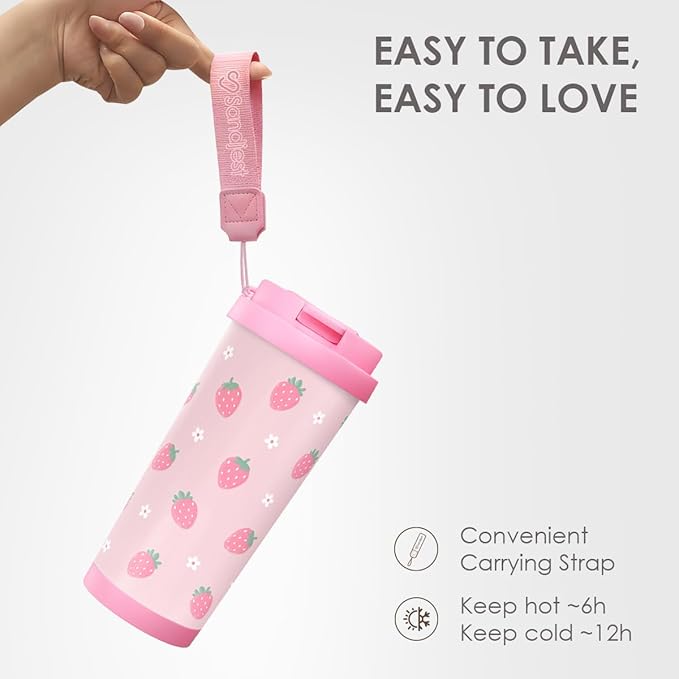 Strawberry Tumbler - Stainless Steel 2-in-1 Lid Coffee Tumbler 18 oz, Insulated Travel Mug Gift for Women Girls Teen Mother, Birthday Christmas - Bloomnest