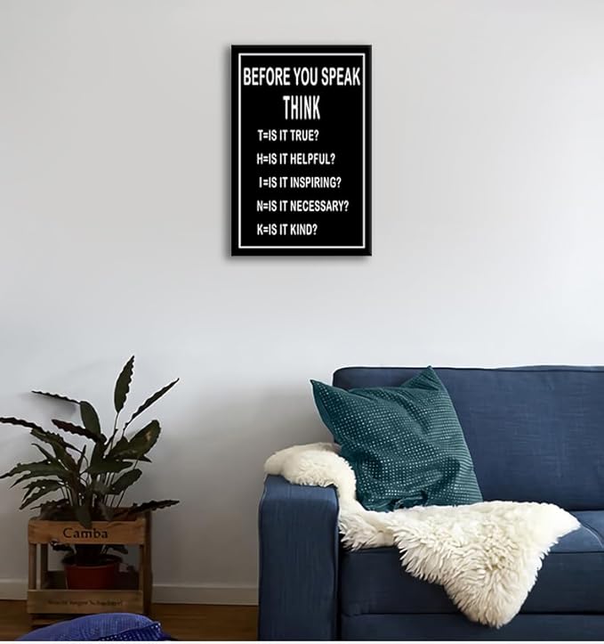 Before You Speak Think Motivational Canvas Wall Art Office Wall Decor Framed Paintings Canvas Prints Positive Inspirational Poster Home Living Room Bedroom Decor Artwork Ready to Hang [12''W x 18''H] - Bloomnest