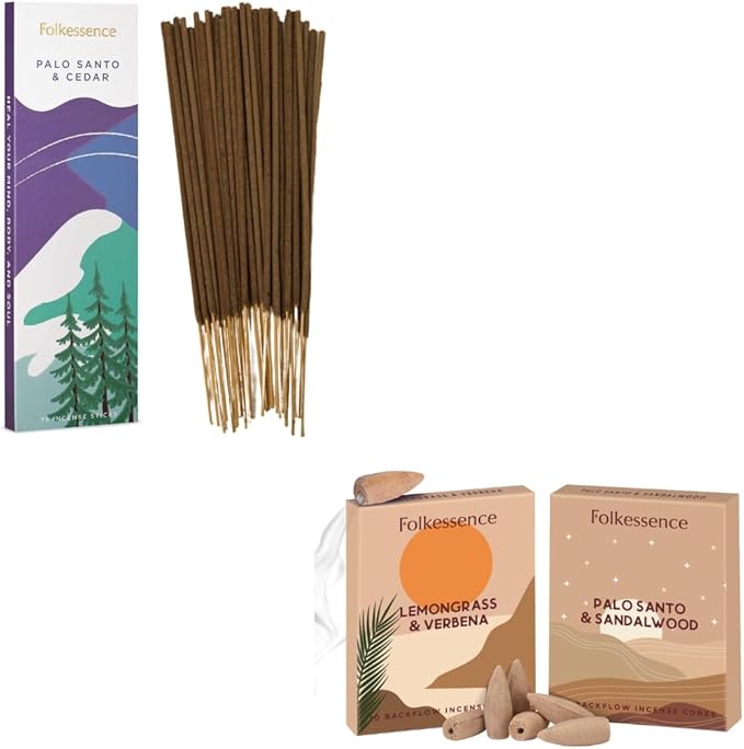 Folkulture Palo Santo Incense Sticks | Pack of 75 Cedar Incenses Stick for Meditation & Spiritual Practice | Pack of 2 (20) Incense Cone Scented | Dual Set - Palo Santo & Sandalwood Incenses FOLKULTURE