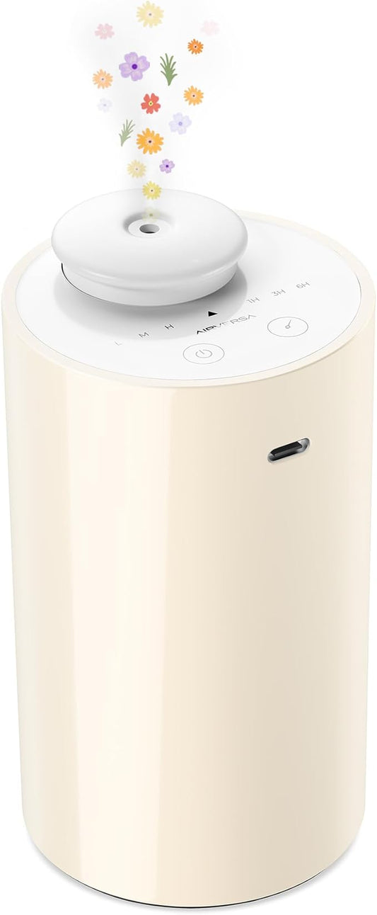Airversa Waterless Diffuser for Essential Oil, Battery Operated Nebulizer, 0.7 Fl.Oz./ 20mL Capacity, Mini Scent Air Machine, 3 Countdown Timers & Mist Levels for Home, Room, Car, Office - AN6 Yogurt - Bloomnest