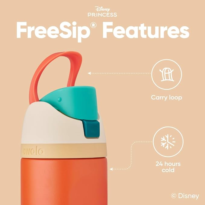 Owala Disney Princess FreeSip Insulated Stainless Steel Water Bottle with Straw for Sports and Travel, BPA-Free Sports Water Bottle, 24 oz, Moana Owala