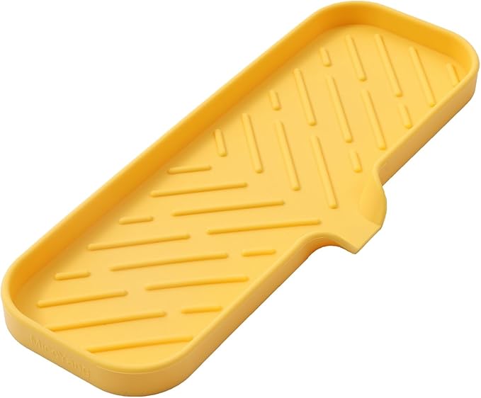 Silicone Bathroom Soap Dishes with Drain Spout-Bathroom and Kitchen Sink Organizer,Sponge Holder,Dish Soap Tray,Perfect for Dispenser,Scrubber,Bottle,Cup on Sink or Counter-Yellow 12"×4" - Bloomnest