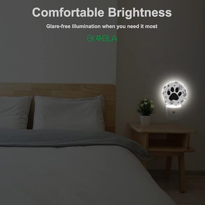 EKOBLA Cute Dog Paw Night Light Black and Gray Paws Night Lights Plug into Wall for Boys Girls, Led Lamp for Stairway/Hallway/Bedroom 0.5W Nightlight Sleep Friendly - Bloomnest