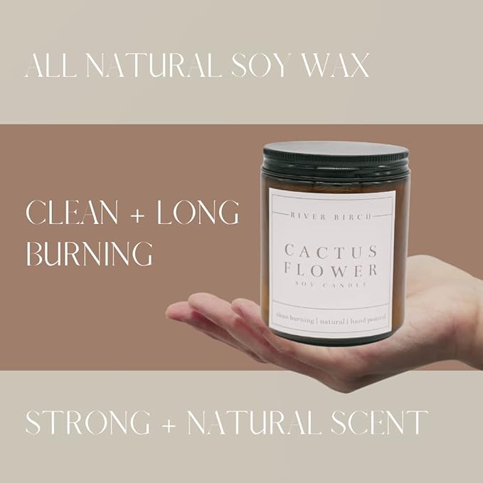 River Birch Candles Cactus Flower Scented Candle | Premium, All-Natural, Non-Toxic, Soy Amber Jar Candles | 8.5oz 40 Hr Burn Time | Cozy Relaxing Gifts for Home - Bloomnest