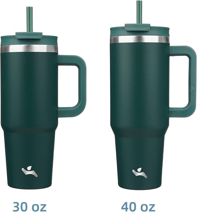 40 oz Tumbler with Handle and 2 Straws,2 in 1 Lid Insulated Water Bottle Stainless Steel Travel Coffee Mug,Dark Green - Bloomnest