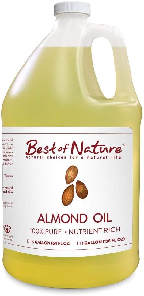 Best of Nature 100% Pure Sweet Almond Oil – Moisturizing Massage & Body Oil, Unscented for Hair, Skin, Face, Soap Making, Aromatherapy, Ideal Carrier for Essential Oils, 1 Gallon (128 fl oz) - Bloomnest