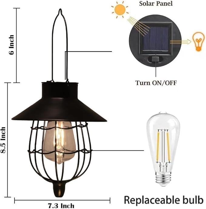 YAKii 6 Pack Solar Lantern Hanging Waterproof Outdoor Metal Solar Lamp with Warm White Light Decorate for Yard Garden Pathway Patio Porch (Black) - Bloomnest