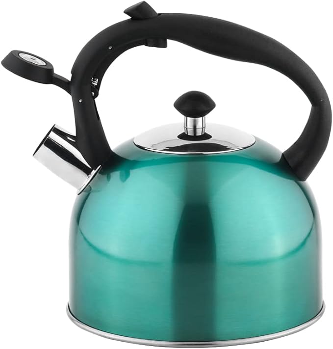 Amazon Basics Stainless Steel Tea Kettle, Hot Water Kettle with Whistle Spout, Fast Boiling, Ergonomic Handle, 2.4-Quart, Teal - Bloomnest