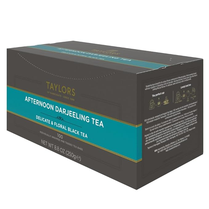 Taylors of Harrogate Afternoon Darjeeling, Black Tea, Individually Wrapped Bags 100 Count (Pack of 1), Delicate, Sweet & Floral, Caffeinated, Enjoy Hot or Iced, 100 Teabags - Bloomnest