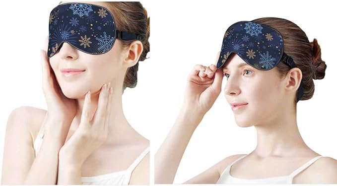 Winter Night Blue Sleep Eye Mask Falling Snow Christmas New Year Festive Beautiful Snowflakes Men Women Sleep Mask with Adjustable Strap Eye Cover Eye Shade for Travel, Nap,Meditation - Bloomnest