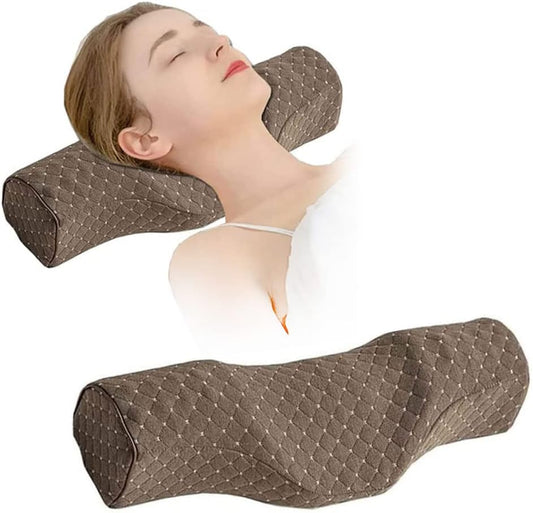 Cervical Neck Pillow for Pain Relief Sleeping, Neck roll Pillow Memory Foam for Stiff Neck Pain Relief ，Travel Bolster Pillow for Bed for Side Sleepers Back Sleeper. (Brown)
