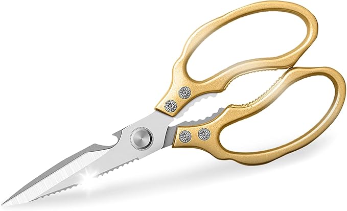 AWinjoy Kitchen Scissors, Heavy Duty Sharp Shears Dishwasher Safe, Kitchen Accessories Cooking Shears for Meat Chicken Fish Poultry Herb Bread (gold) - Bloomnest