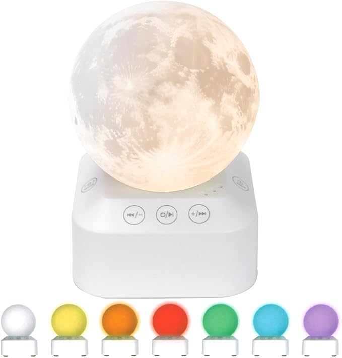 White Noise Sleep Machine with Moon Lamp Night Light,24 Soothing Sounds,Adjustable RGB Color Changing,Sleep Aid for Babies & Adults,Timer & Type-C Rechargeable,Reduces Stress & Improves Sleep Quality - Bloomnest