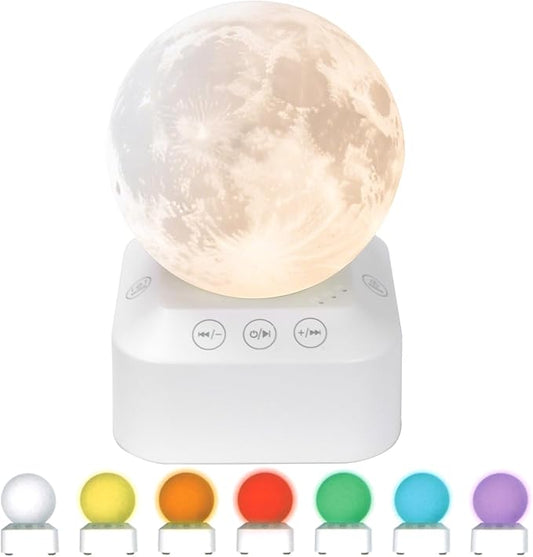 White Noise Sleep Machine with Moon Lamp Night Light,24 Soothing Sounds,Adjustable RGB Color Changing,Sleep Aid for Babies & Adults,Timer & Type-C Rechargeable,Reduces Stress & Improves Sleep Quality - Bloomnest