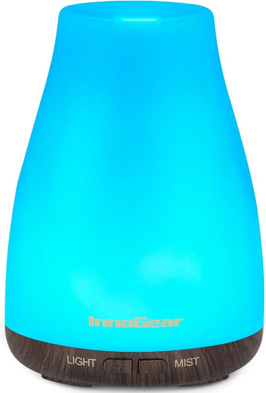 InnoGear Essential Oil Diffuser, Ultrasonic Diffusers for Home Aromatherapy Humidifier for Bedroom Room 7 Colors LED 2 Mist Mode Auto Off, Brown Base - Bloomnest