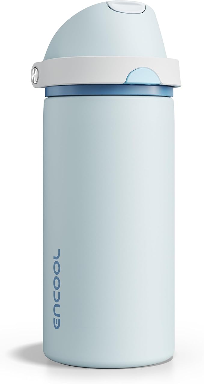 Insulated Water Bottle with Straw - Encool Stainless Steel Water Bottle with Push Button Lid, Leak-Proof & BPA-Free, Keeps Cold for 24 Hours for Sports, Travel, Gym (18 oz, Jungle Mist) ENCOOL