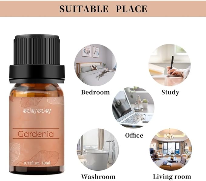 BURIBURI Jasmine Oil and Gardenia Essential Oils Gift Set, 100% Pure, Undiluted, Natural, Organic Aromatherapy Jasmine Essential Oils for Diffuser, Massage, 10MLx2 BURIBURI