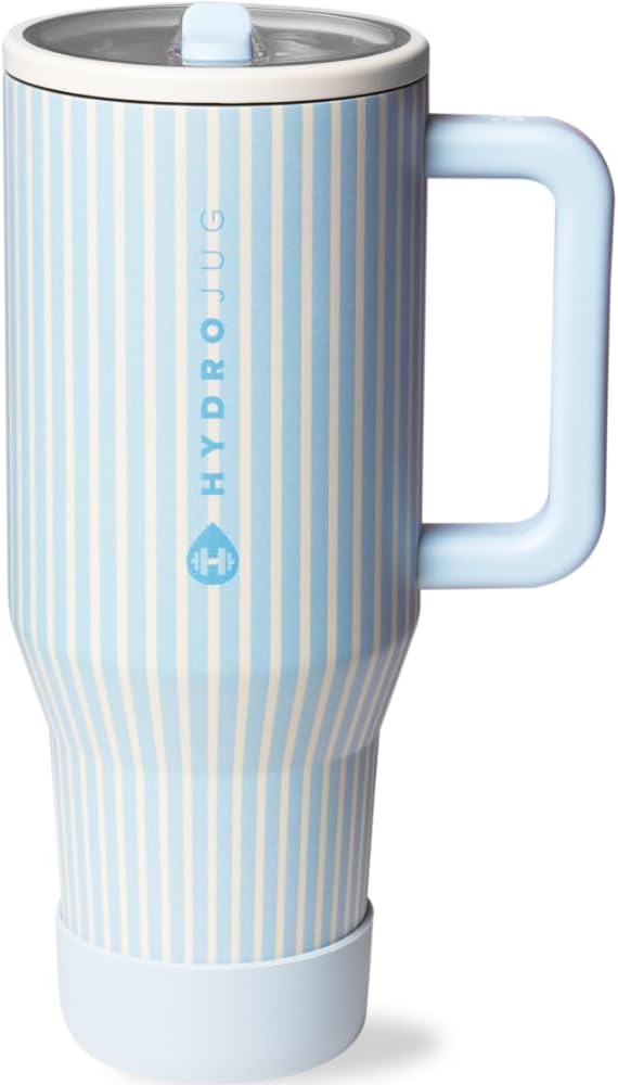 HydroJug Traveler - 40 oz Water Bottle with Handle & Flip Straw - Fits in Cup Holder, Leak Resistant Tumbler-Reusable Insulated Stainless Steel & Rubber Base - Gifts for Women & Men, Cape Cod - Bloomnest