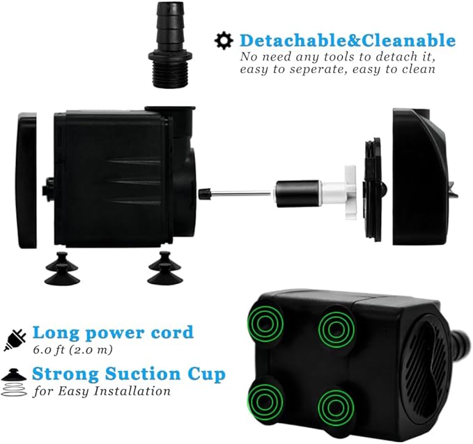 PULACO 400GPH Submersible Pump with 5 ft Tubing, (1500L/H 25W) durable fountain water pump for Pond Fountain, Aquariums Fish Tank, Statuary, Hydroponics - Bloomnest