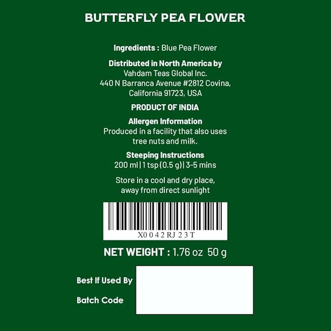 VAHDAM, Butterfly Pea Flower Tea (1.76oz) 100+ Cups | Delicate & Earthy | Vacuum Sealed for Freshness | Butterfly Pea Flower Loose Leaf | Brew Iced Tea, Cooking, Mocktails & Cocktails - Bloomnest