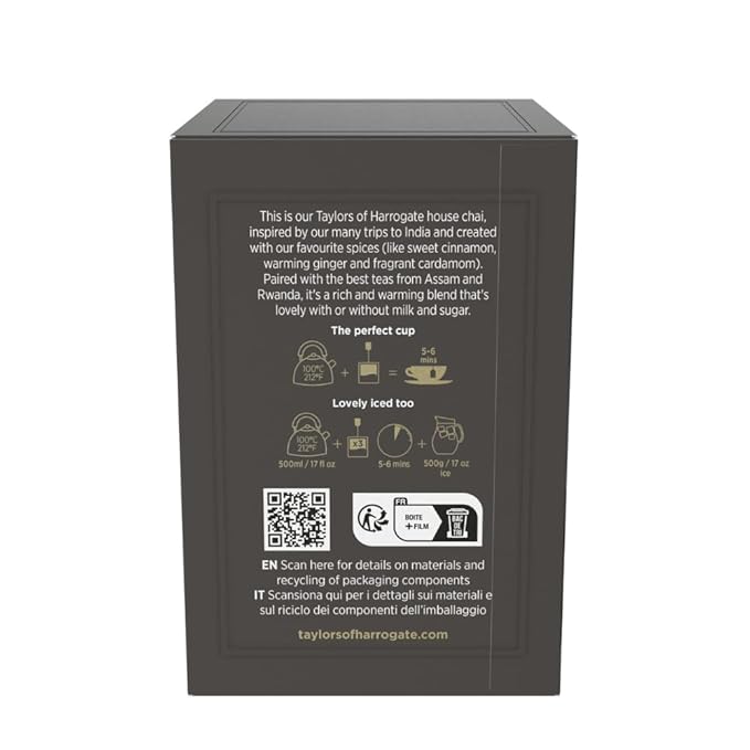 Taylors of Harrogate Classic Chai, Black Tea, Individually Wrapped Bags, 20 Count (Pack of 6), Spiced, Aromatic & Warming, Caffeinated, Enjoy Hot or with Milk, 120 Teabags Total - Bloomnest