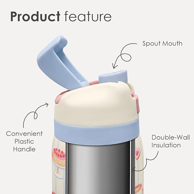 Desserts Stainless Steel Water Bottle, Vacuum Insulated, Push-Button Lid, 32 oz, Gifts for Women Girls Friends Teens Birthday Christmas SANDJEST