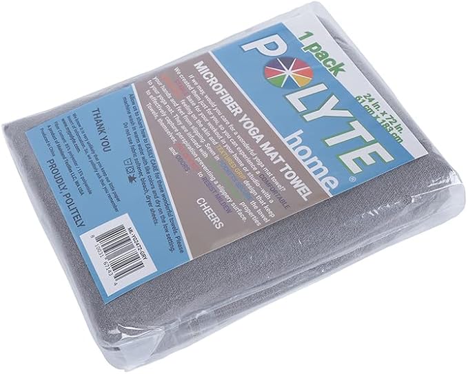 POLYTE Microfiber Hot Yoga Towel Mat with Non-Slip Silicone Grip and Secure Fit Elastic Straps, 24 x 72 in (Gray) - Bloomnest