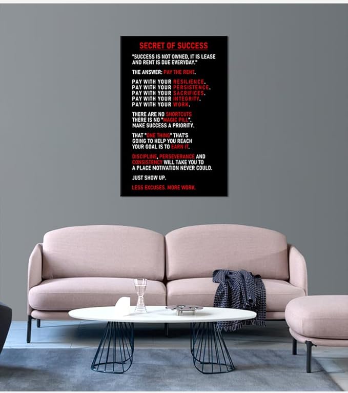 Inspirational Canvas Wall Art for Office Secret of Success Motivational Poster Inspiring Prints Artwork for Living Room Office Modern Home Decor Painting Pictures Stretched and Framed [24''Wx 36''H] - Bloomnest