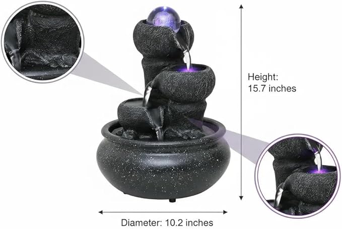Tabletop Fountain Indoor Waterfall Meditation Fountain,Desktop Water Feature with LED Light for Home Office Bedroom Relaxation (26003) - Bloomnest