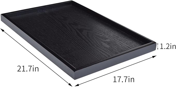 22 x 18 Inches Extra Large Solid Wood Serving Tray for Tea Coffee Table Snack Food Meals Serving Plate Kitchen Party Bar Breakfast Server with Raised Edges Black Wooden Decorative Ottoman Tray - Bloomnest