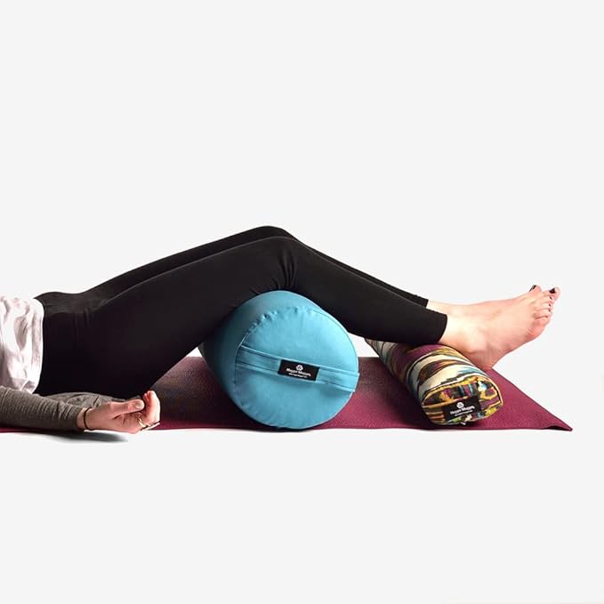 Hugger Mugger Round Yoga Bolster - Firm Round Shape, Higher Profile, Great Under Knees, Soft Support, Handmade in The USA - Bloomnest