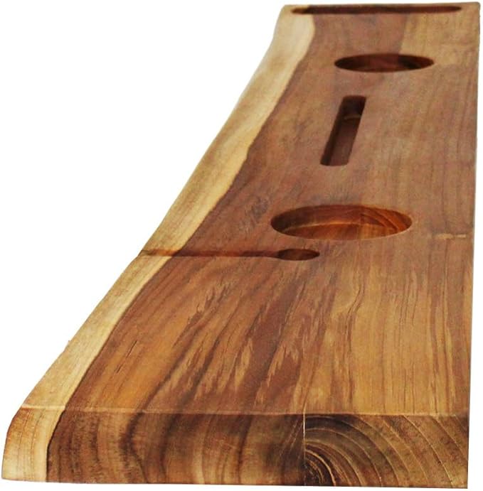 EcoDecors Eleganto 50" Live Edge Solid Teak Bath Caddy Tray with Handle, Book & Tablet Holder, Wine Glass Holders, Luxury Bathtub Tray - Bloomnest