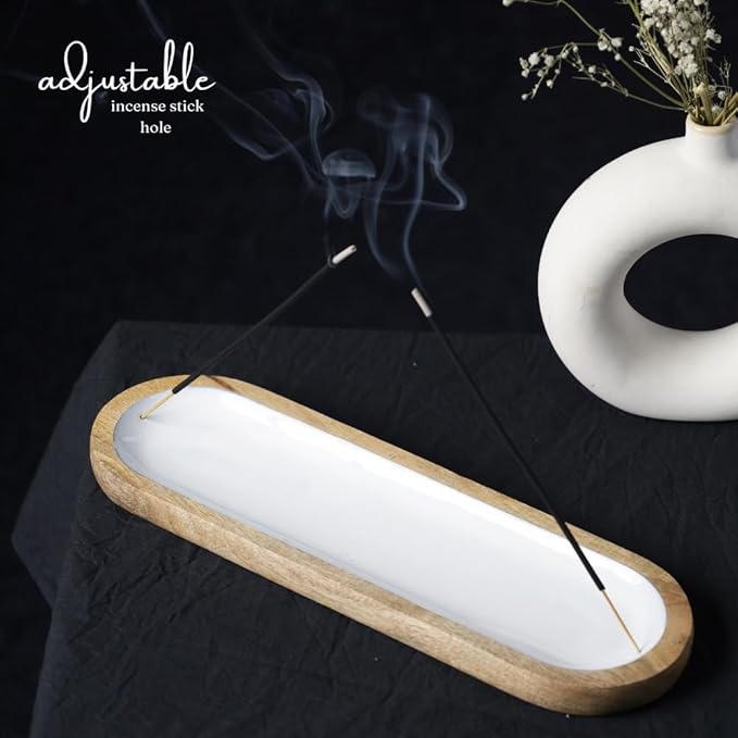 The Art Box Hand Painted Wooden Incense Holder White - 12 inch Long Modern Incense Burner Sticks Ash Catcher for Gifts, Home Decor - Bloomnest