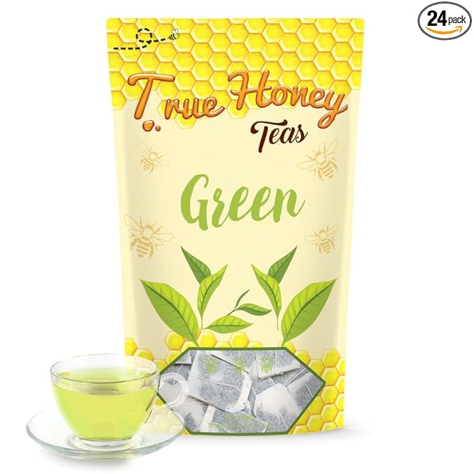 True Honey Green Tea Bags - Honey Crystals Blended in Every Sachet - Supportive Heart Antioxidants - All Natural Contains Caffeine Tea Bag 24 Count - Bloomnest