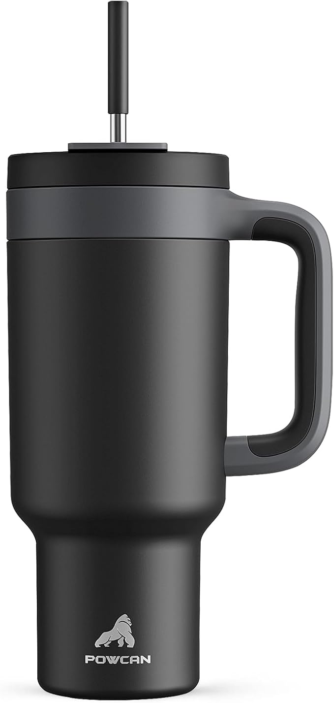 POWCAN 40 oz Tumbler with Handle, 2-in-1 Straw and Sip Lid, Leakproof, Dishwasher Safe, Insulated Stainless Steel Travel Coffee Mug, Keeps Cold for 34 Hours, Fits in Car Cup Holder (Midnight) - Bloomnest