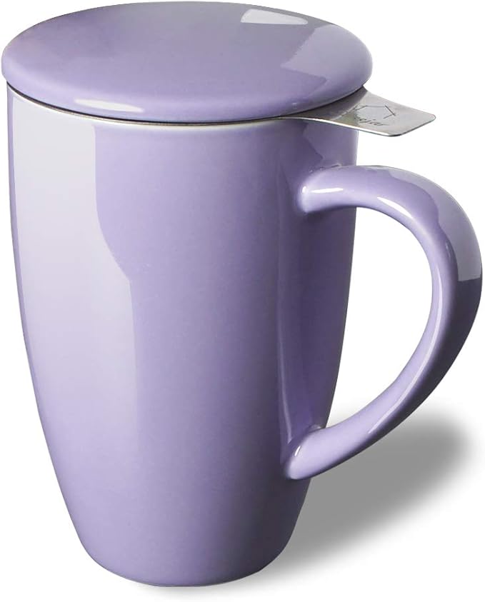 Sweejar Porcelain Tea Infuser Mug with Lid, 16 oz Teacup with Strainers for Loose Leaf Tea, Microwave and Dishwasher Safe Coffee Mug(Purple) - Bloomnest