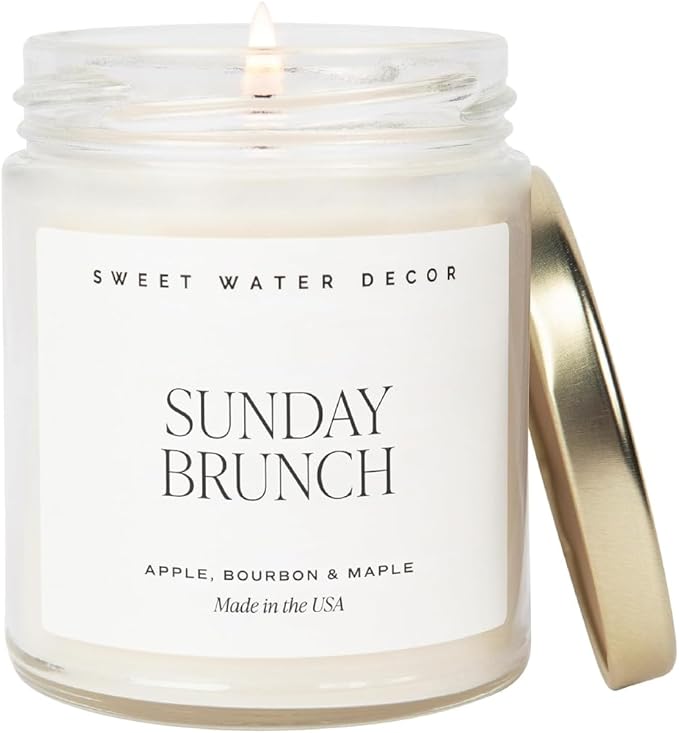 Sweet Water Decor Sunday Brunch Candle - Soy Apple, Bourbon, and Maple Candles for Home - 9oz Clear Jar + Gold Lid, 40+ Hour Burn Time, Made in The USA - Summer Candle - Bloomnest